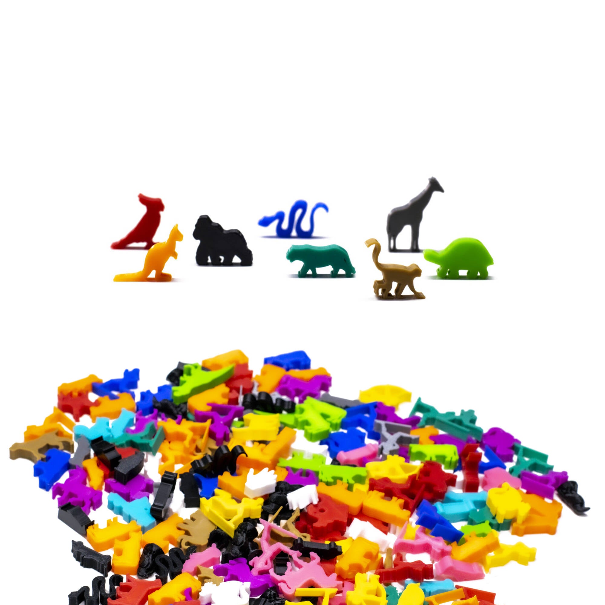 Exotic Animals Meeple Figure Set for Board Games 8pcs | Mixed Colors for upgrading board games, tabletop and other DnD games