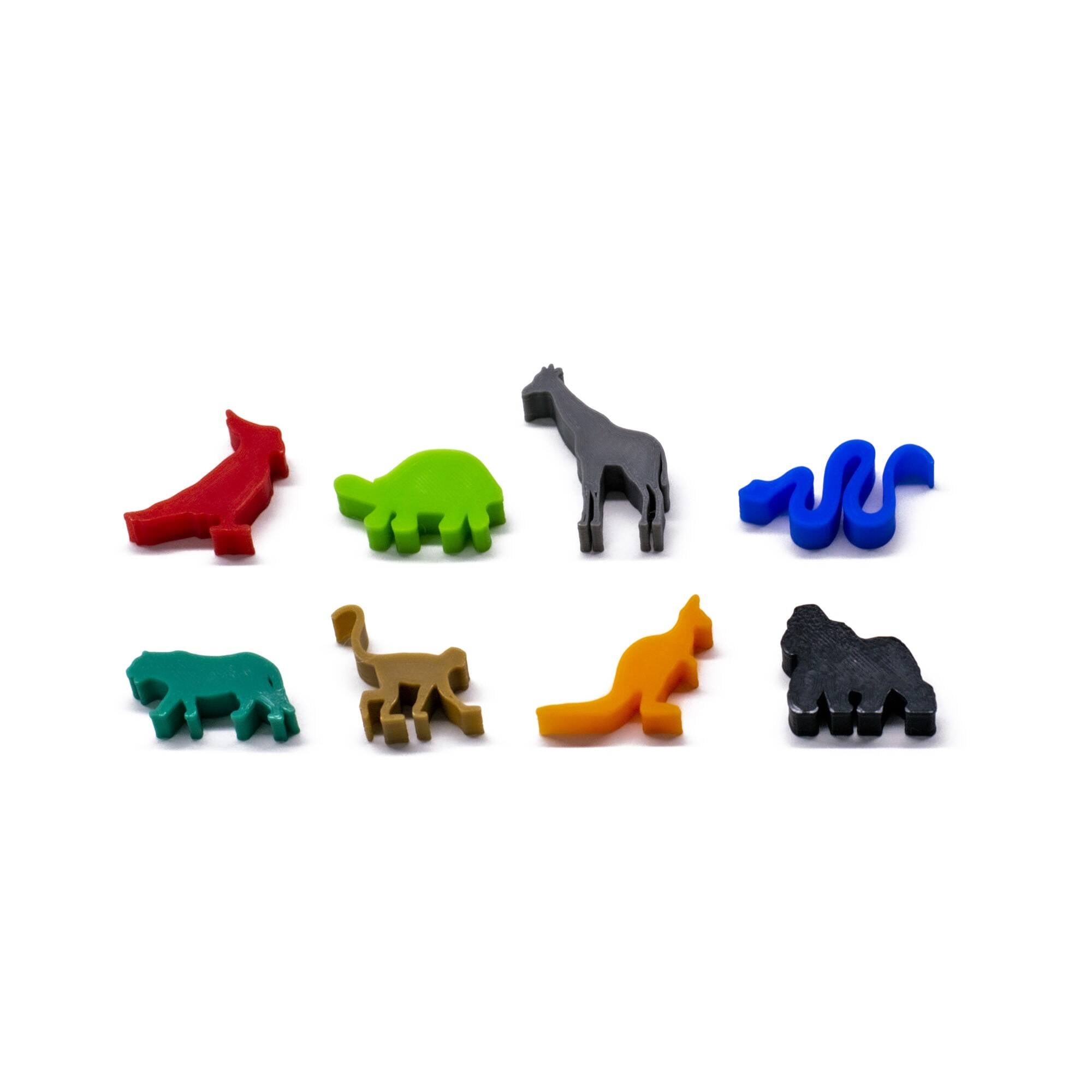 Exotic Animals Meeple Figure Set for Board Games 8pcs | Mixed Colors for upgrading board games, tabletop and other DnD games
